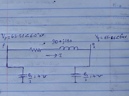 A 60 Hz three-phase 115kV transmission line has a series impedance of 30+j150 ohms/phase. The shunt