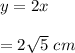 y=2x\\\\=2\sqrt{5} \ cm
