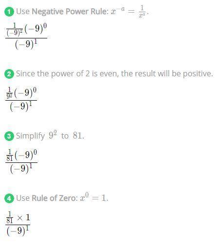 (-9)^-2 * (-9)^0 ÷ (-9)^1