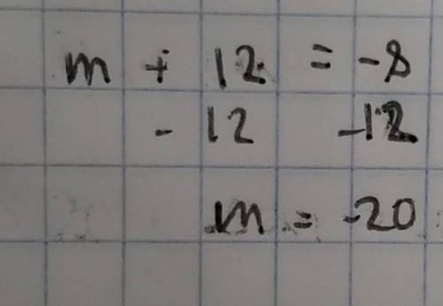 Solve for m: −
2
9
m + 12 = −8