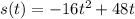 s(t)= -16t^2+48t