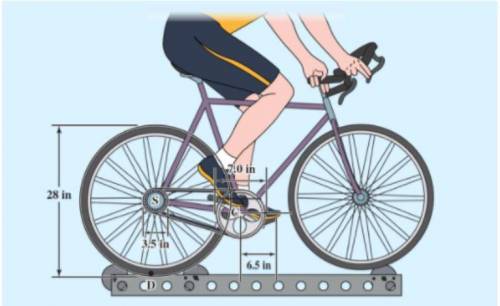A cyclist uses a stationary trainer during the winter to keep in shape. Knowing that she pushes down