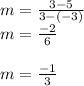 m=\frac{3-5}{3-(-3)} \\m=\frac{-2}{6} \\\\m=\frac{-1}{3}