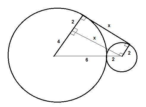 Circles p and q have radii 6 and 2 and are tangent to each other. find the length of their common ex