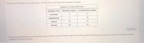 There are 111 students in a nutrition class. The instructor must choose two students at random. What