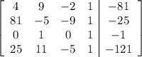 Four points on an ellipse are (9, -2), (-5, -9), (1, 0), and (11, -5). Use matrices to represent the