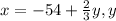 x = -54+\frac{2}{3}y, y