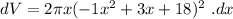 dV =2  \pi x (-1x^2 +3x+18)^2 \ . dx