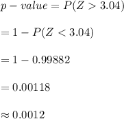 p-value=P(Z3.04)\\\\=1-P(Z