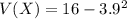 V(X) =  16 - 3.9^2