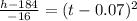 \frac{h-184}{-16}=(t-0.07)^2