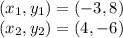 (x_1,y_1) = (-3,8)\\(x_2,y_2) = (4,-6)