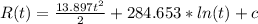 R(t)  = \frac{13.897t^2 }{2}  + 284.653 * ln(t) + c
