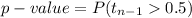 p-value=P(t_{n-1}0.5)