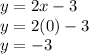 y=2x-3\\y=2(0)-3\\y=-3