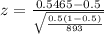 z =  \frac{ 0.5465   -  0.5 }{ \sqrt{\frac{0.5 (1 - 0.5)}{893} } }