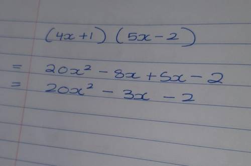 (4x+1)(5x-2)
What’s the answer