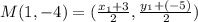 M(1, -4) = (\frac{x_1 + 3}{2}, \frac{y_1 +(-5)}{2})