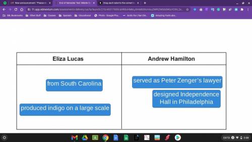 Drag each label to the correct location. Match each description to either Eliza Lucas or Andrew Hami