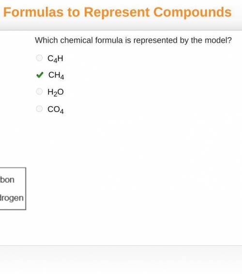 Which chemical formula is represented by the model?
C4H
CH4
H2O
CO4