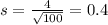 s = \frac{4}{\sqrt{100}} = 0.4