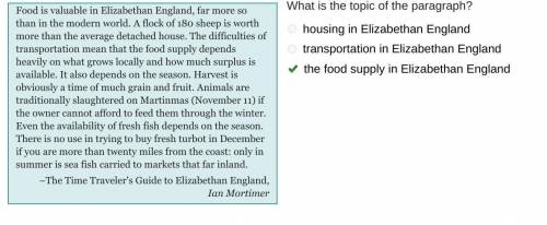 What is the topic of the paragraph? a housing in Elizabethan England

 
b transportation in Elizabet