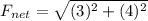 F_{net} = \sqrt{(3)^2+(4)^2} \\