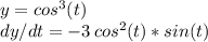 y=cos^3(t)\\dy/dt=-3\,cos^2(t)*sin(t)