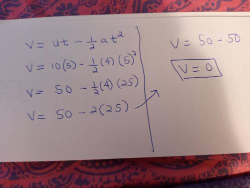 Edexcel
Use the formula v = ut
- 1/2at squared 
Find v when: u=10, t=5, a=4