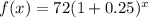 f(x)=72(1+0.25)^x