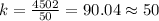k=\frac{4502}{50}=90.04\approx 50