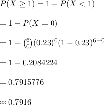 P(X\geq 1)=1-P(X