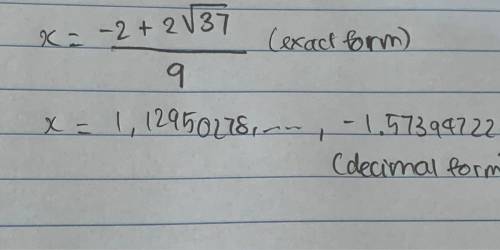 Use the Quadratic Formula to Solve: 
8x^2+4x-16= -x^2
