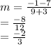 m = \frac{-1-7}{9+3}\\= \frac{-8}{12}\\=\frac{-2}{3}