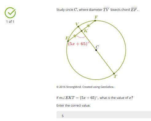 Study circle C, where diameter TV bisects chord EF.

The diagram as described in the text.
If m∠EKT=