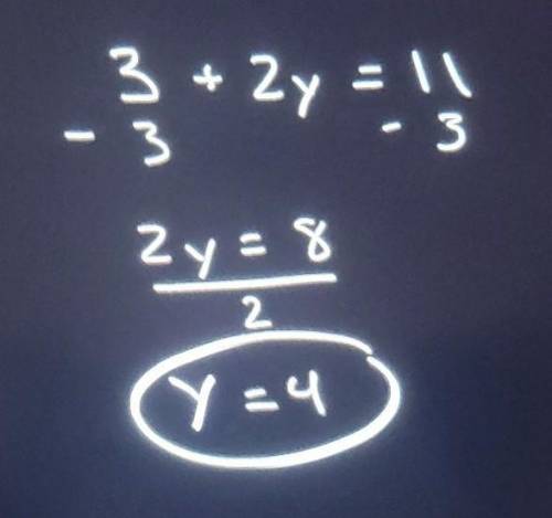 The x coordinate for an ordered pair in the solution set of x+2y=11 is 3. find the y coordinate