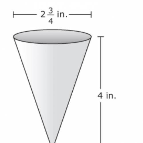 An office uses paper drinking cups in the shape of a cone, with dimensions as shown. To the nearest