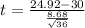 t = \frac{24.92 - 30}{\frac{8.68}{\sqrt{36}}}