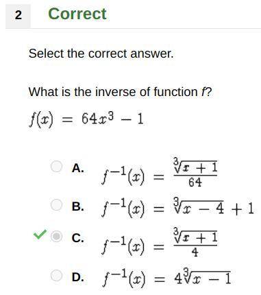 What is the inverse of function f?
f(x)=64x^3-1