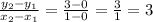 \frac{y_2 - y_1}{x_2 - x_1} = \frac{3 - 0}{1 - 0} = \frac{3}{1} = 3