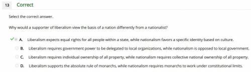 Why would a supporter of liberalism view the basis of a nation differently from a nationalist? A. Li