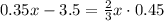 0.35x - 3.5=\frac{2}{3} x \cdot 0.45