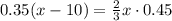 0.35(x-10)=\frac{2}{3} x \cdot 0.45