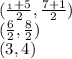 (\frac{_1+5}{2} , \frac{7+1}{2}) \\(\frac{6}{2} ,\frac{8}{2} )\\(3,4)