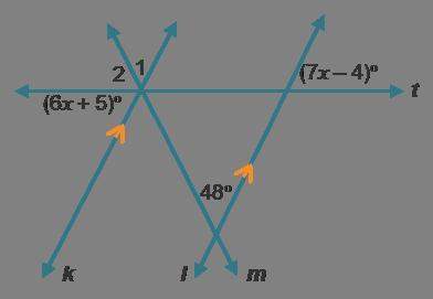 Examine the lines that are cut by transversals to determine the measure of angle 1. what is th