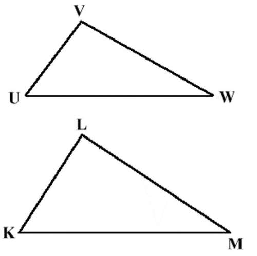 Triangles klm and uvw are similar. arrange the side lengths correctly on the diagram.the