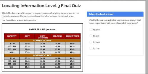 This table shows an office supply company's copy and printing paper prices for two types of customer