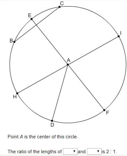 Point a is the center of this circle. the ratio of the lengths of (ef/bc) and (ad/ih) is