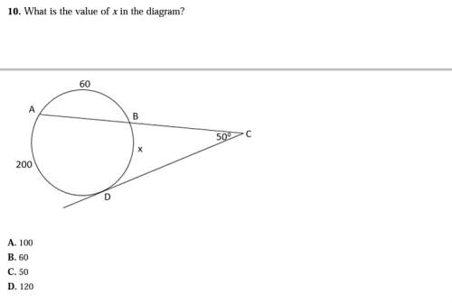 What is the value of x find ∠ aec. in the diagram? ()a. 100b. 60c. 50