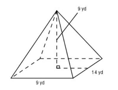 What is the volume of the pyramid to the nearest whole unit?  a. 1,134 yd^3  b. 5